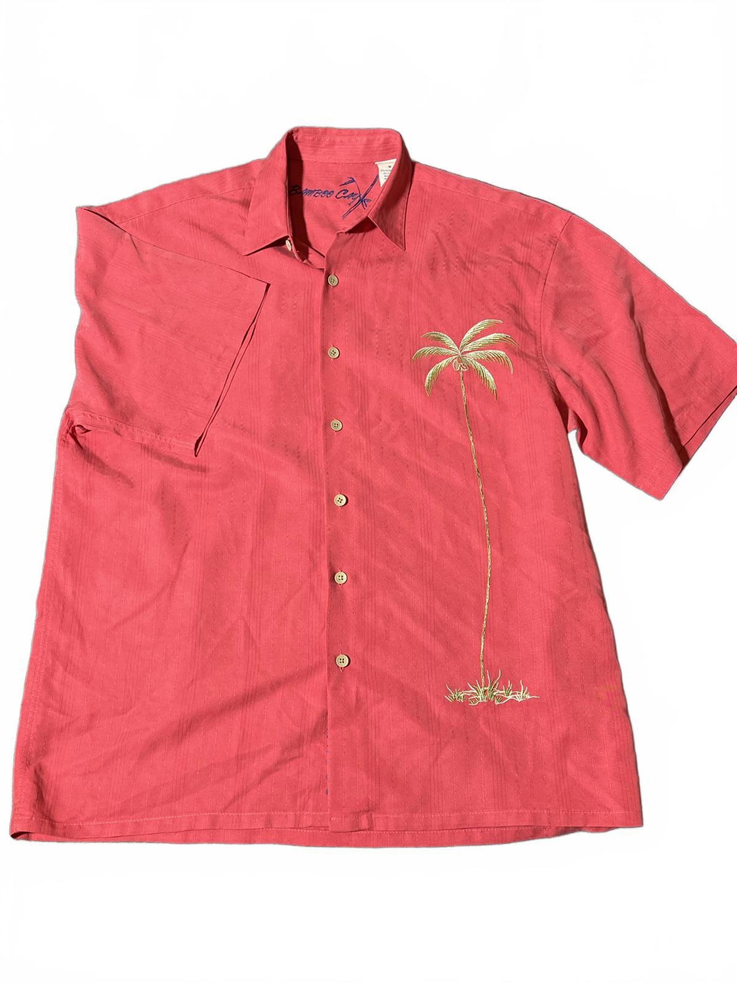Men's Bamboo Cay Tropical Embroidered Shirt Palm Tree  Size Medium Coral Pink
