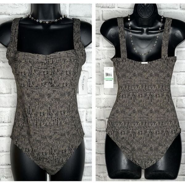 NWT Vintage Calvin Klein Alligator Patterned Sexy One Piece Swimsuit sz 8