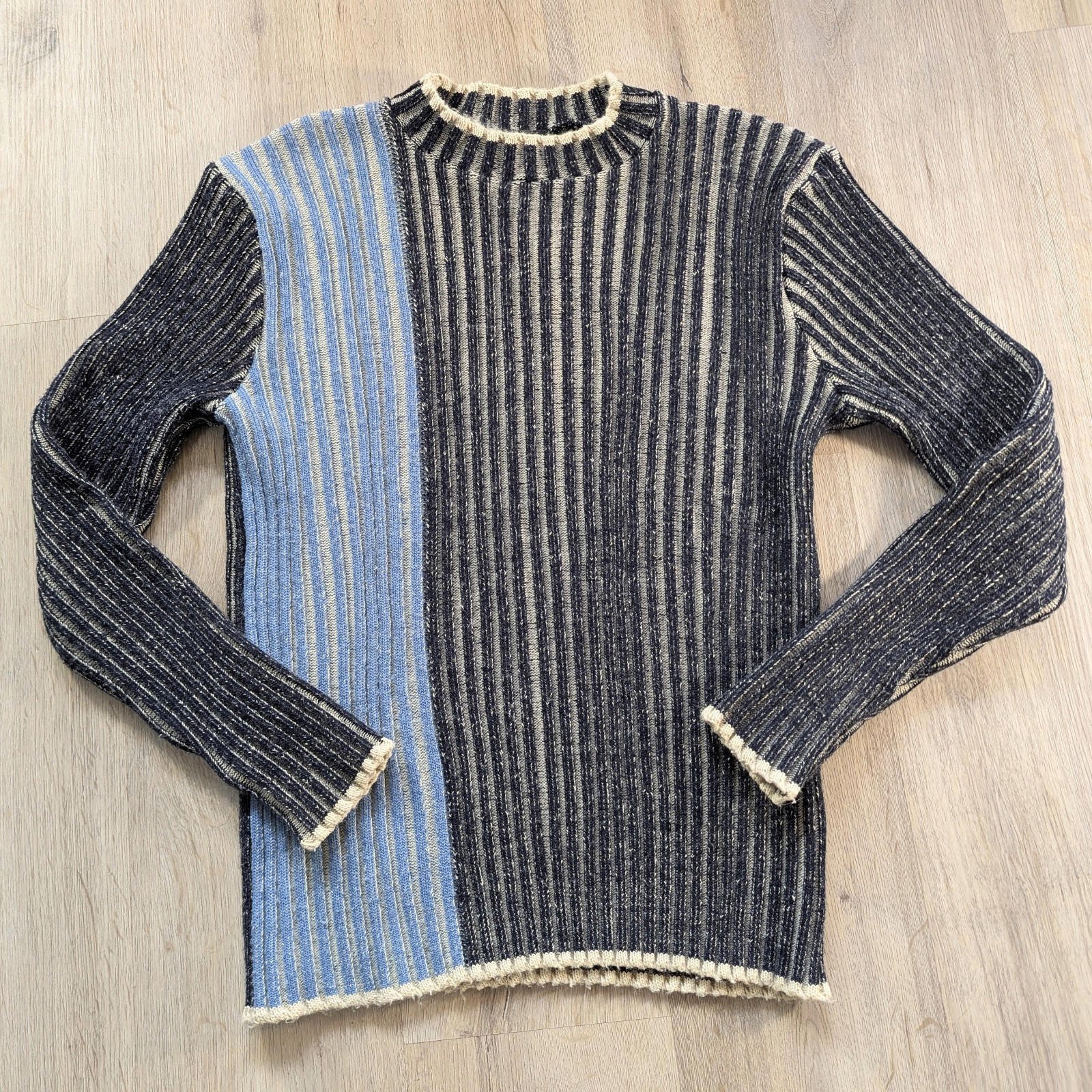 Ex-Cite Future Fashion Vintage Two Tone Sweater Women Large Striped Knit Blue
