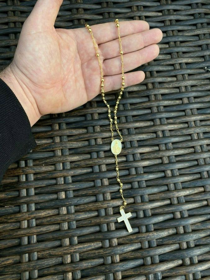 Rosary Beads 14k Gold & 925 Silver Chain