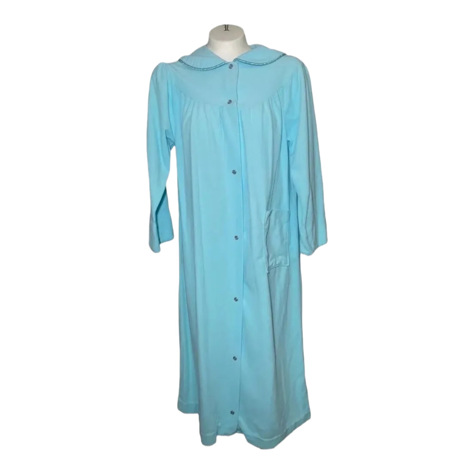 Vintage Merville Long Sleeve Snap Front Robe House Coat Small Womens Light Blue