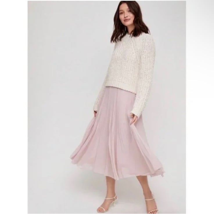 NWT aritzia wilfred pink rose quartz pleated terre midi skirt size xxs