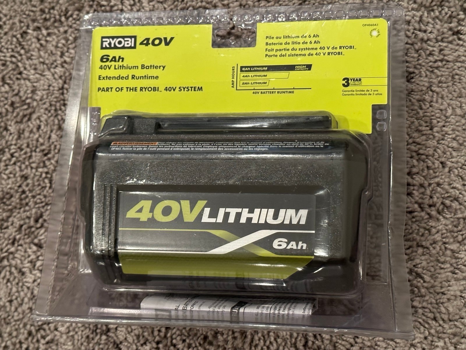 RYOBI 40V Lithium-Ion 6.0 Ah High Capacity Battery