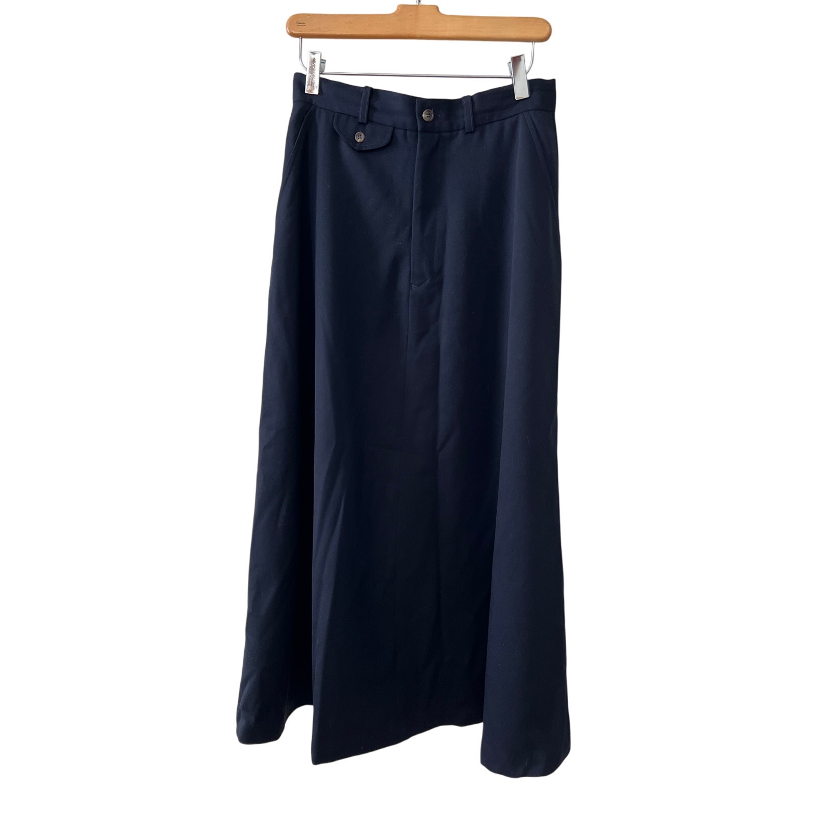 Vintage Ralph Lauren High Waisted Wool Maxi Skirt Navy Blue
