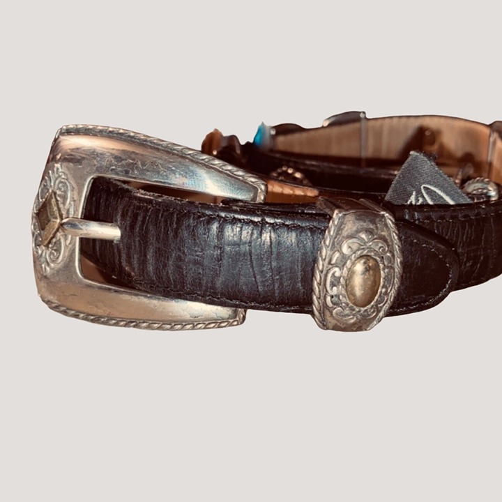 Leather Belt Size 30 Brighton Black Western Gold Silver Accents Buckle Conchos