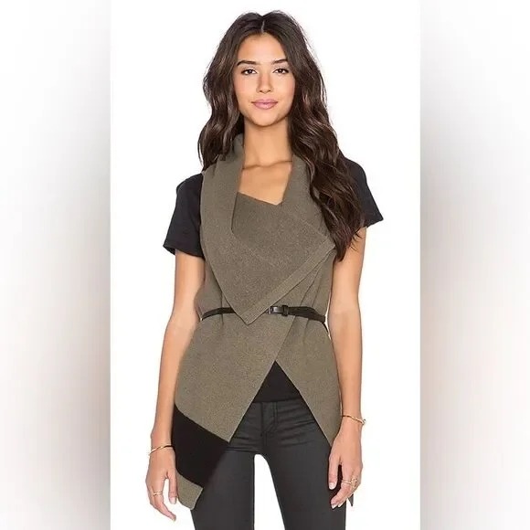 Joie Moss Green/Black Drape Wrap Vest for Women, Size M