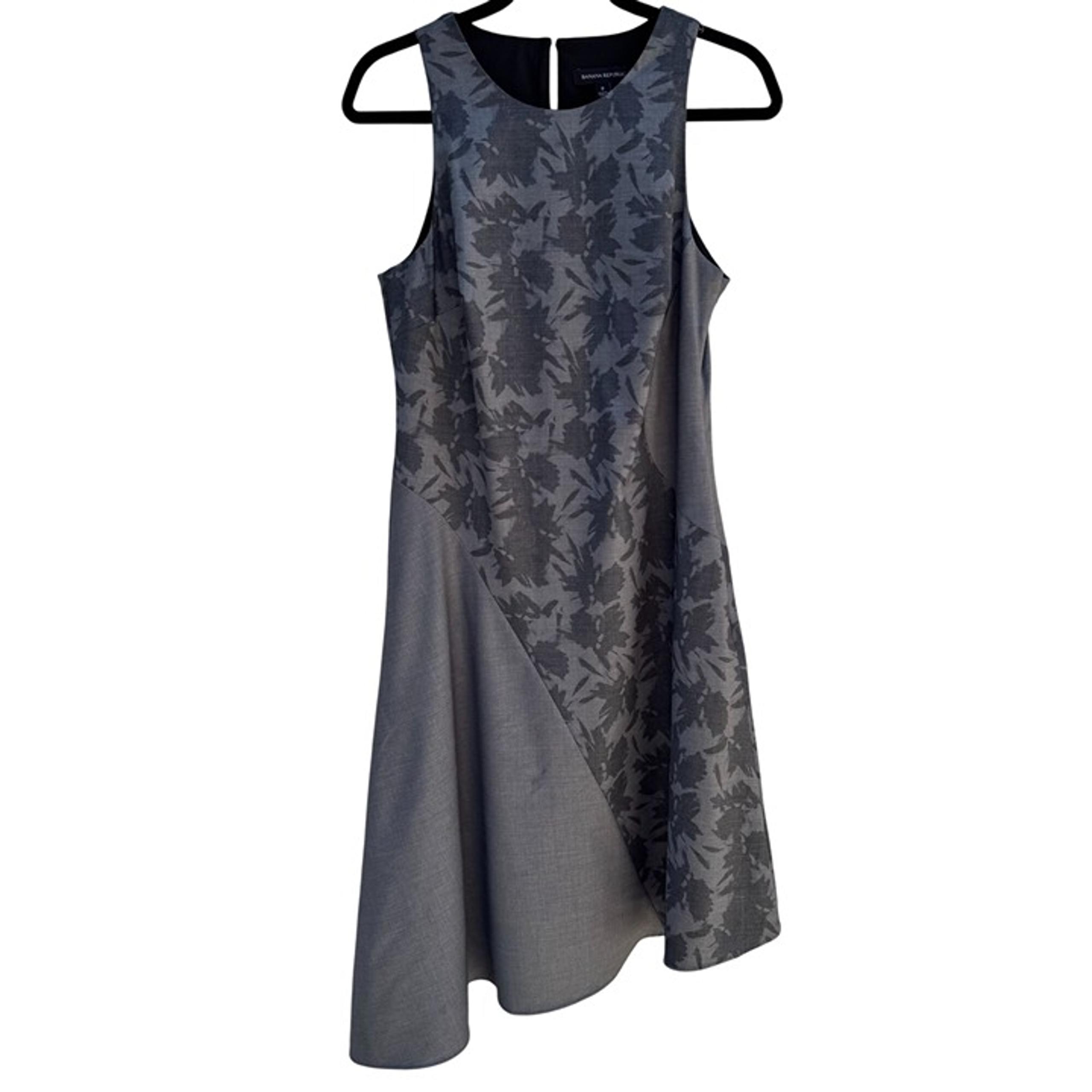 Banana Republic Gray Floral Jacquard Sleeveless Wool Blend A-Line Dress Womens 8