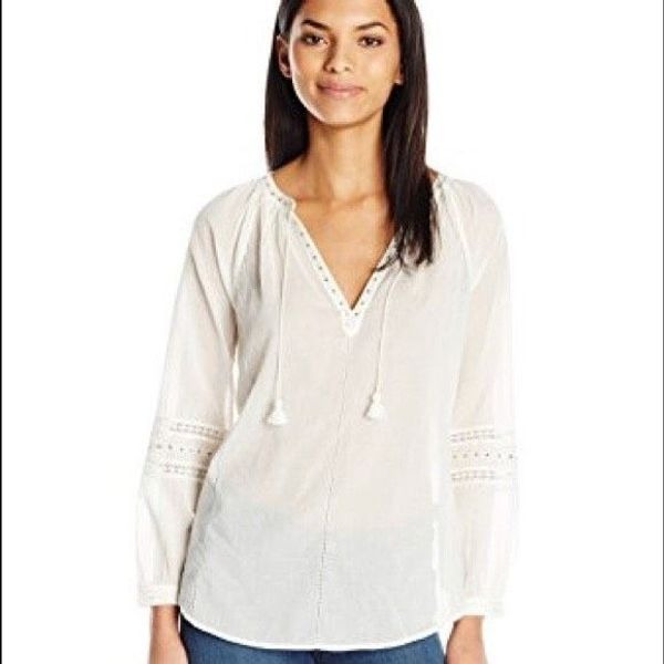 Paige Ava Semi Sheer Ivory Embroidered Blouse Sz M Boho, Cottagecore, Festival