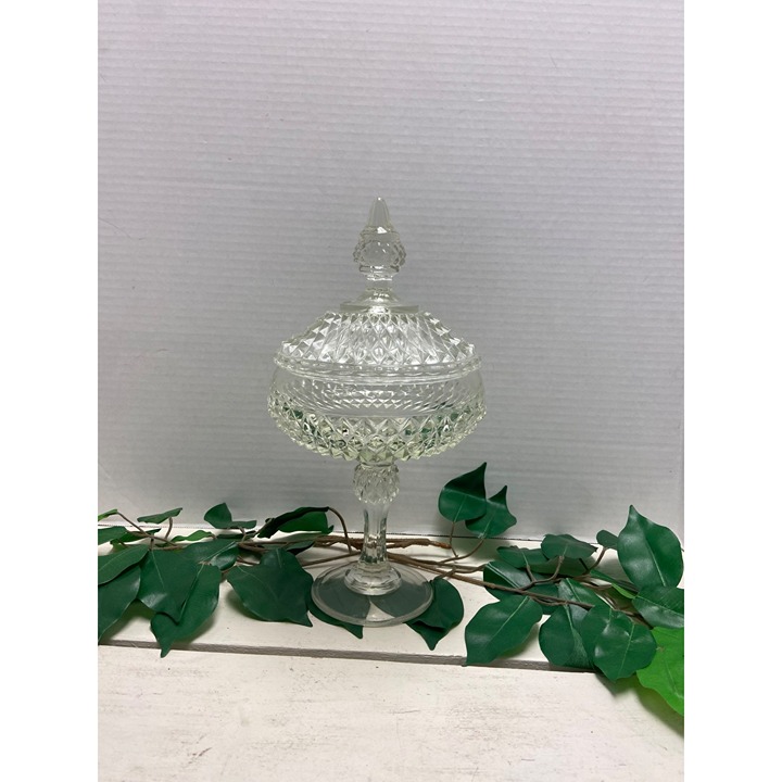 Vintage Diamond-Cut Crystal Candy Dish With Lid