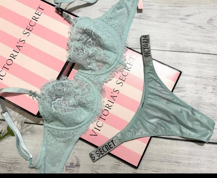 V.S. 2PC-Very Sexy Lacie Lace Unlined Balconette Bra & Shine strap Thong (Mint)