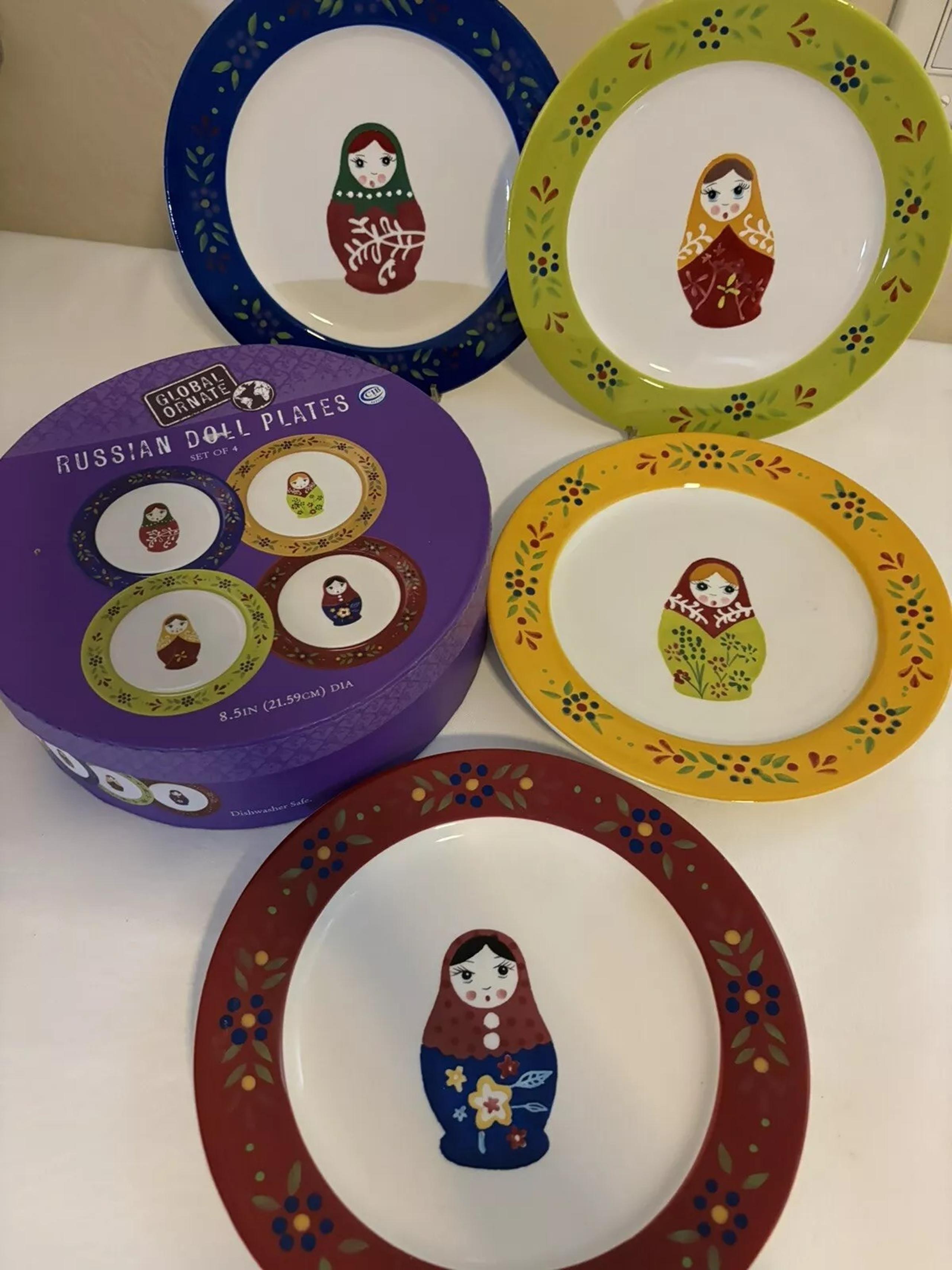 World Market Russian Doll Plates - Global Ornate - Set of 4, Diameter 8.5"