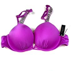 NEW Victorias Secret 32A Bombshell Bikini Top Purple Shine Strap Bling SDA #2156