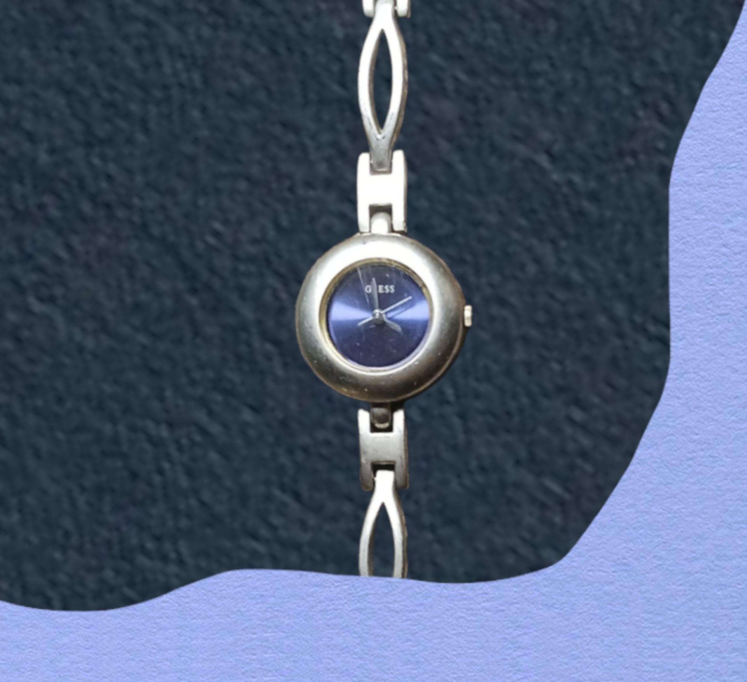 Vintage Guess Purple Face Silver Tone 7" Watch