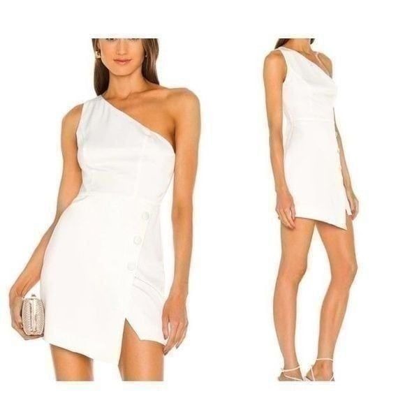NEW! Revolve NBD Tere One Shoulder Mini Bridal Shower Cocktail White Dress Sz M
