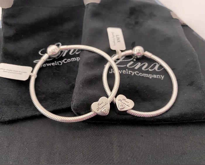 2 Linx Snake Chain Bracelets with Best Friends Heart Charms