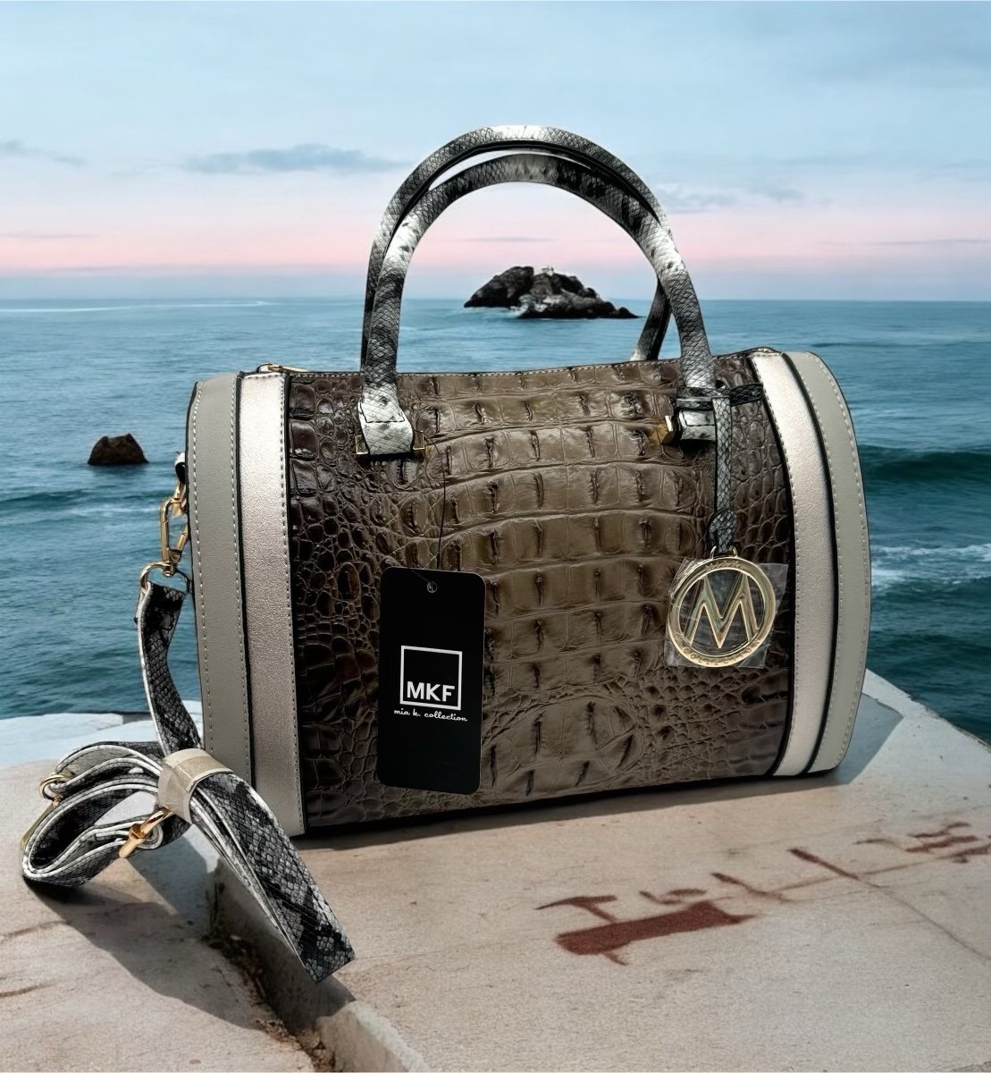 MKF Collection Satchel Bag Crocodile Embossed Vegan Leather NEW