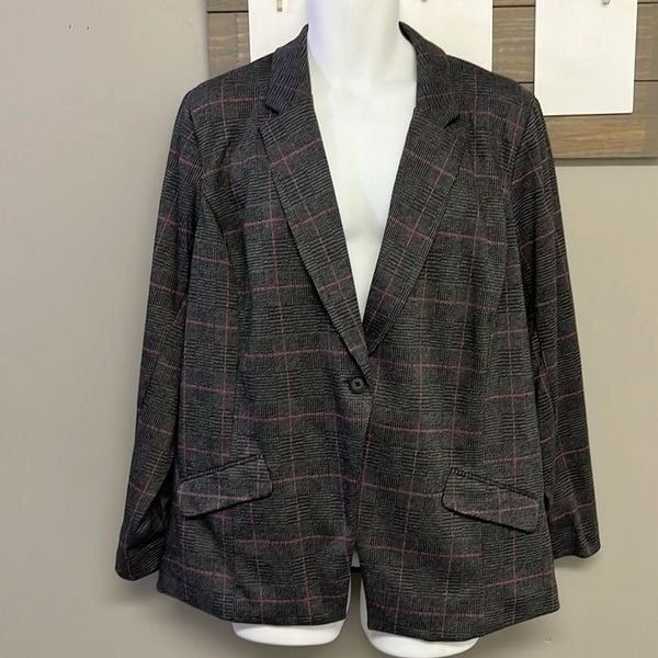 Torrid Plaid Grey/Black/Purple One Button Aline Blazer- Size 3/3XL- NWOT