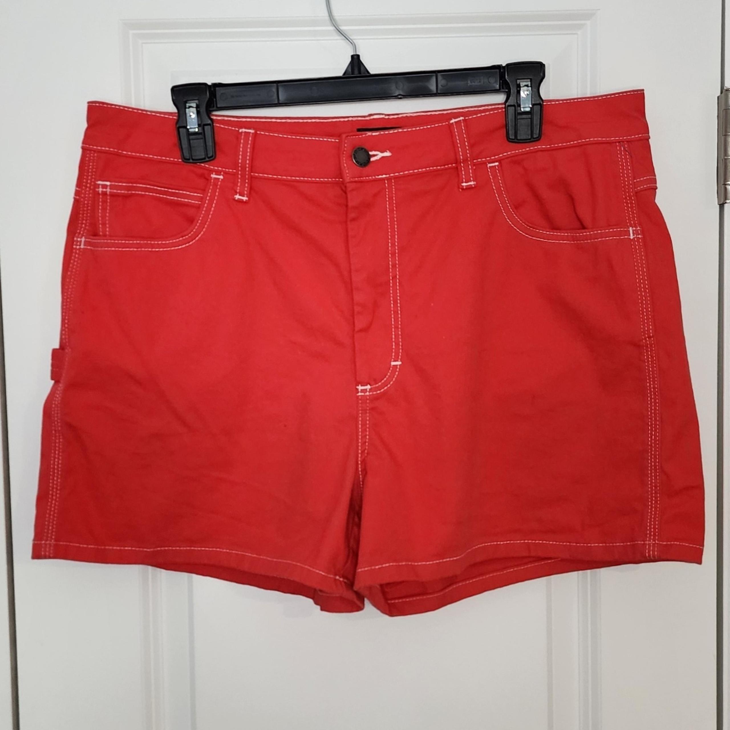 Dickies Red Carpenter Shorts Utility Pockets Contrast Stitching Size 32