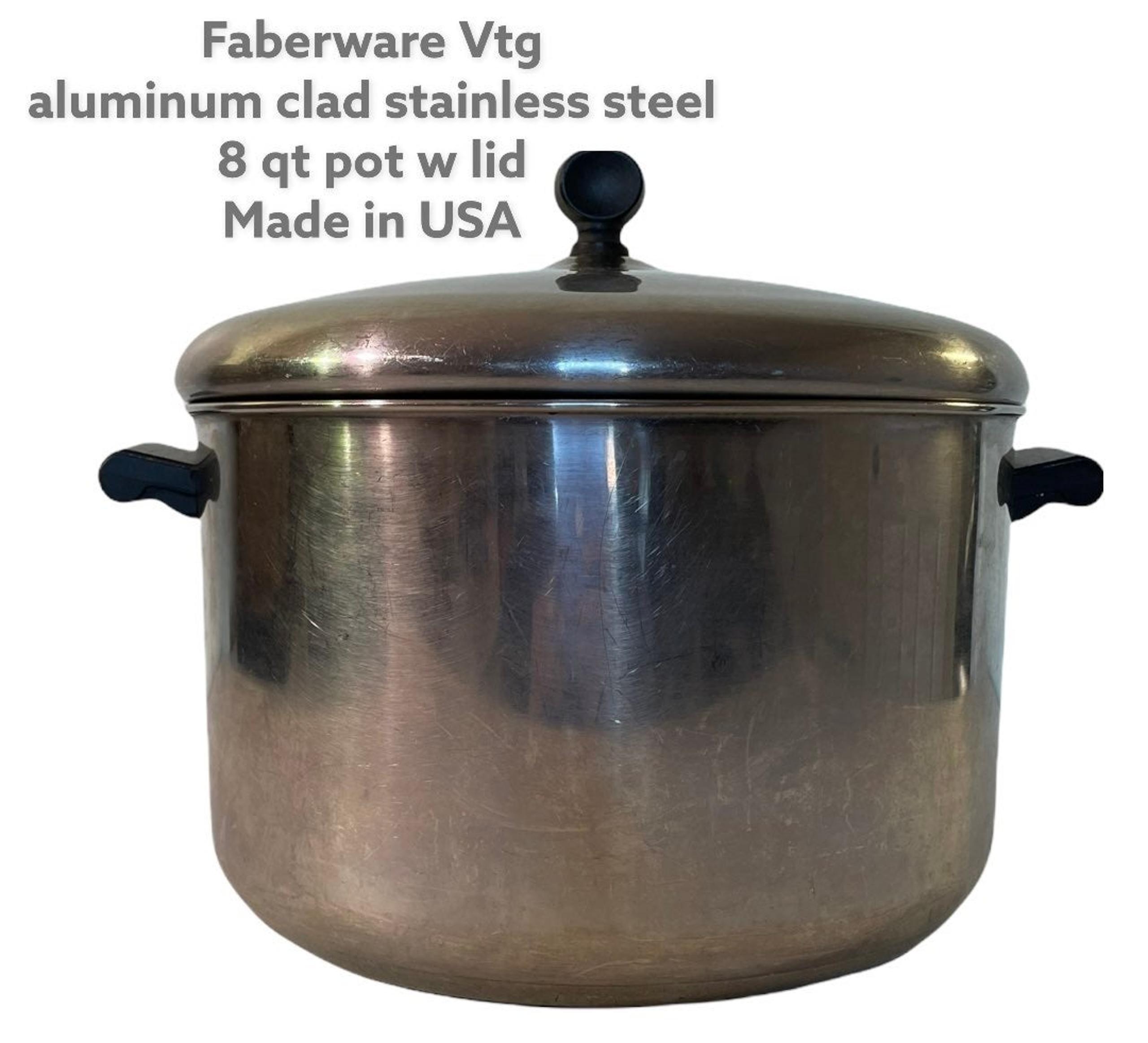 Faberware Vtg 8 Qt. Stainless Steel Sauce Pot with Lid Aluminum-Clad Bottom USA