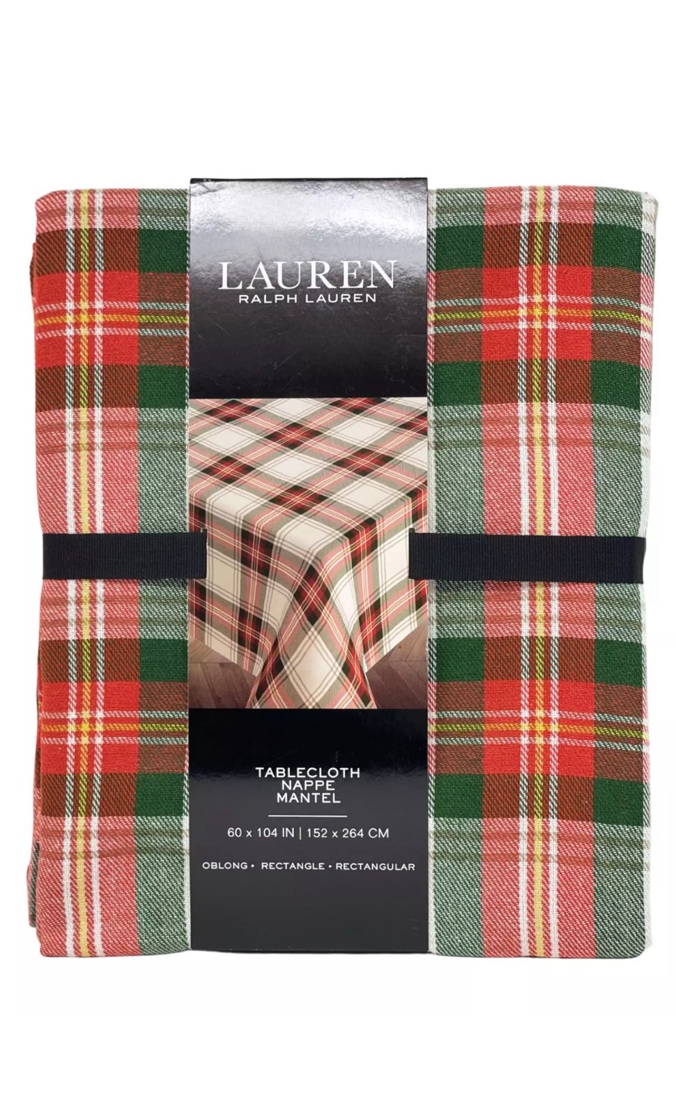 RALPH LAUREN 60 x 104 Tartan Plaid Christmas Holiday Tablecloth Seats 8-10P NEW