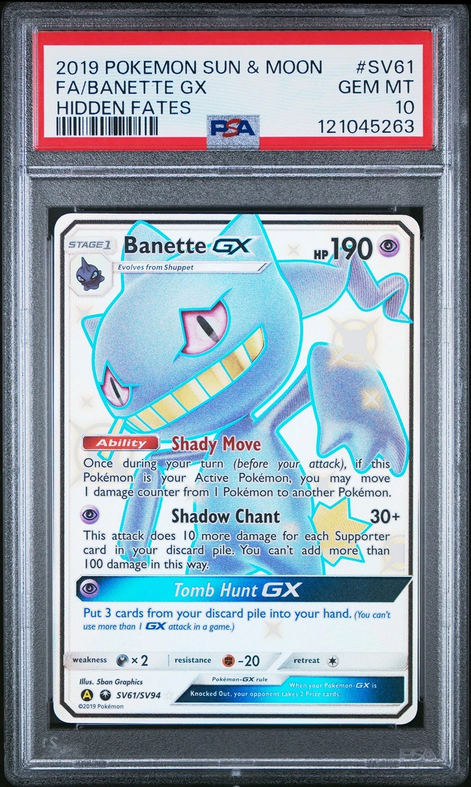 2019 POKEMON SUN & MOON HIDDEN FATES #SV61 FULL ART/BANETTE GX PSA 10