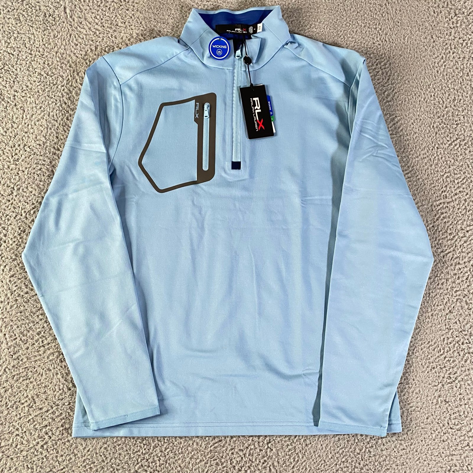 RLX Ralph Lauren Sweater Mens Large Blue 1/4 Zip Pullover Preppy Golf 148 NEW