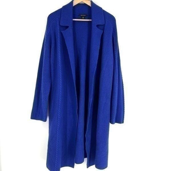 Ann Taylor Sweater Coat Size Medium Womens Blue Mixed Rib Coatigan Blazer Knit