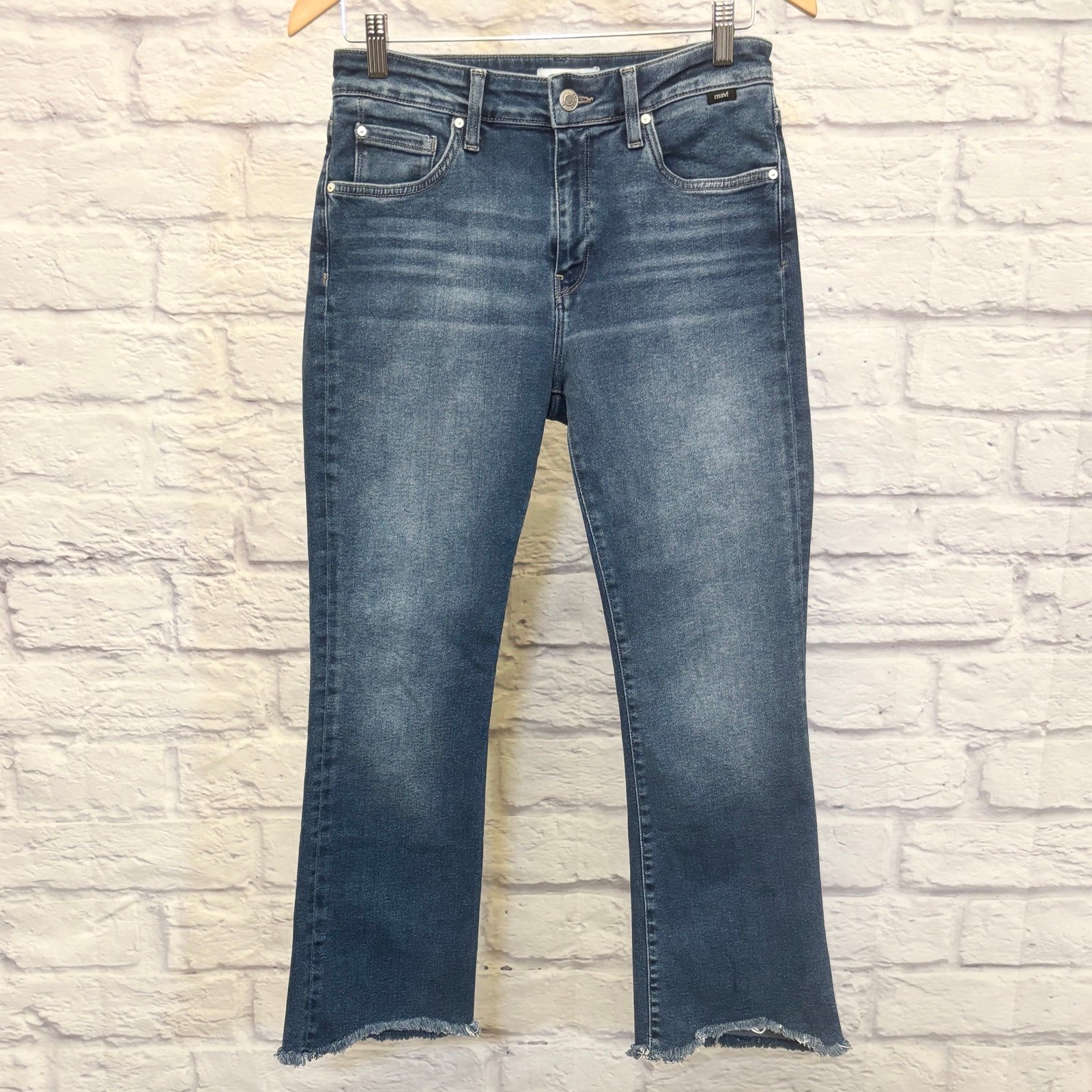 Mavi 29 Anika High Rise Crop Flare Women’s Jeans Frayed Hem Stretch