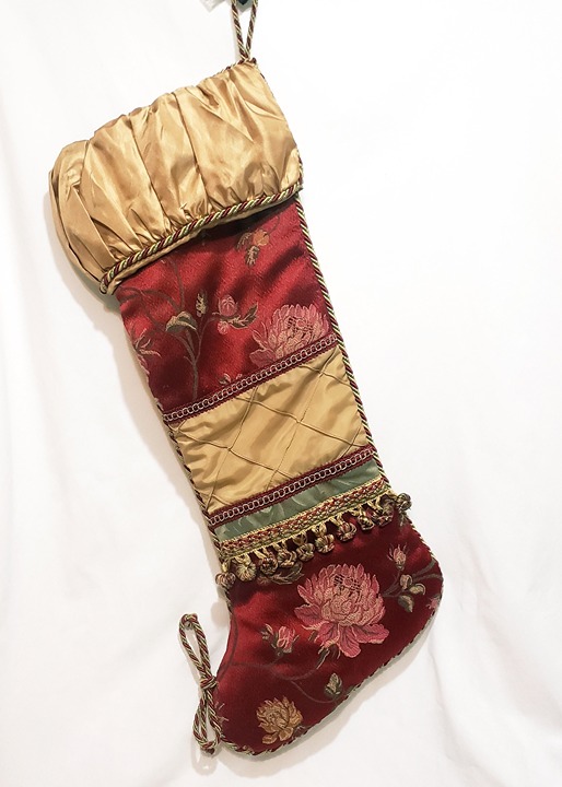 Serendipity Large Christmas Stocking Victorian Tapestry Style 26 Gold Burgundy