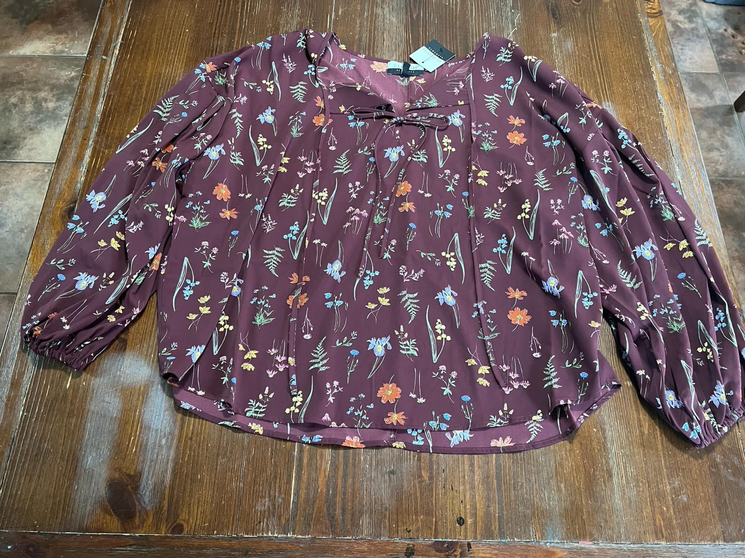 NWT Eloquii Elements Womens Sz22 Maroon Floral Blouse