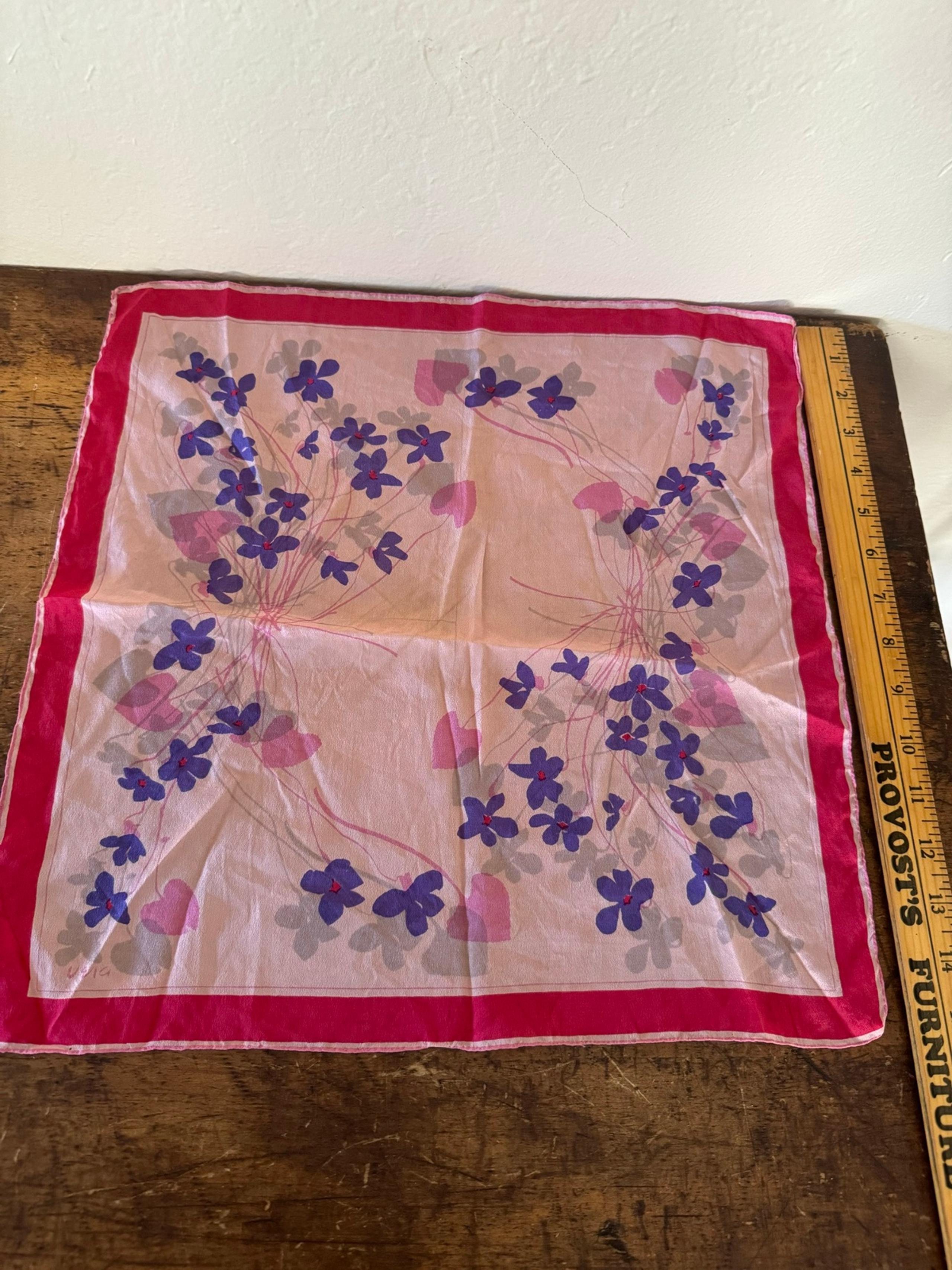 Pink and Purple Vera Neumann Silk Blend Hand Rolled Scarf Scarve Flowers Floral