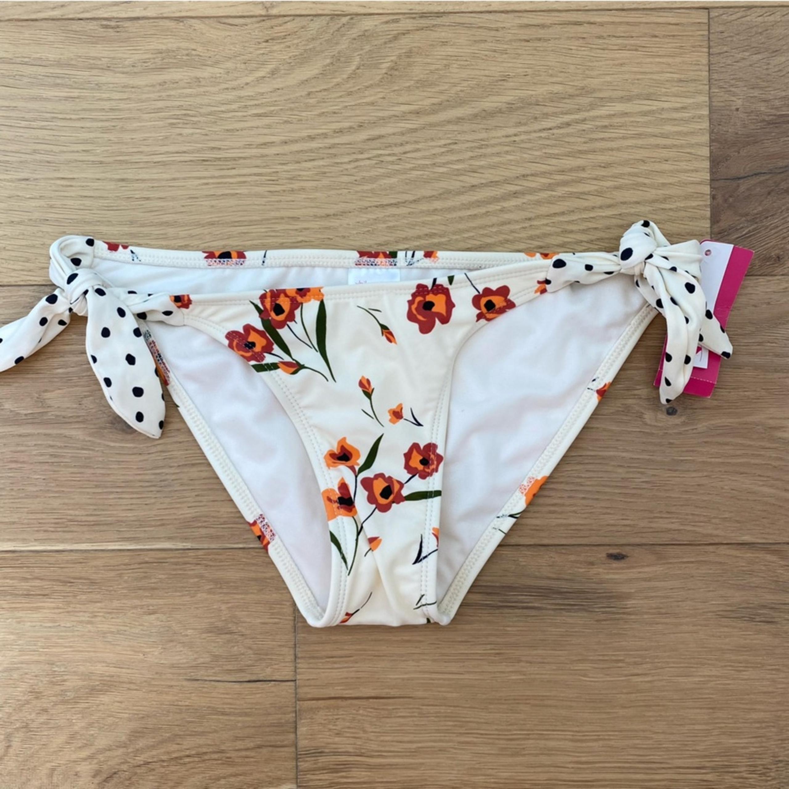 Xhilaration Cream Floral Polka Dot Side Tie Classic Bikini Bottom NEW