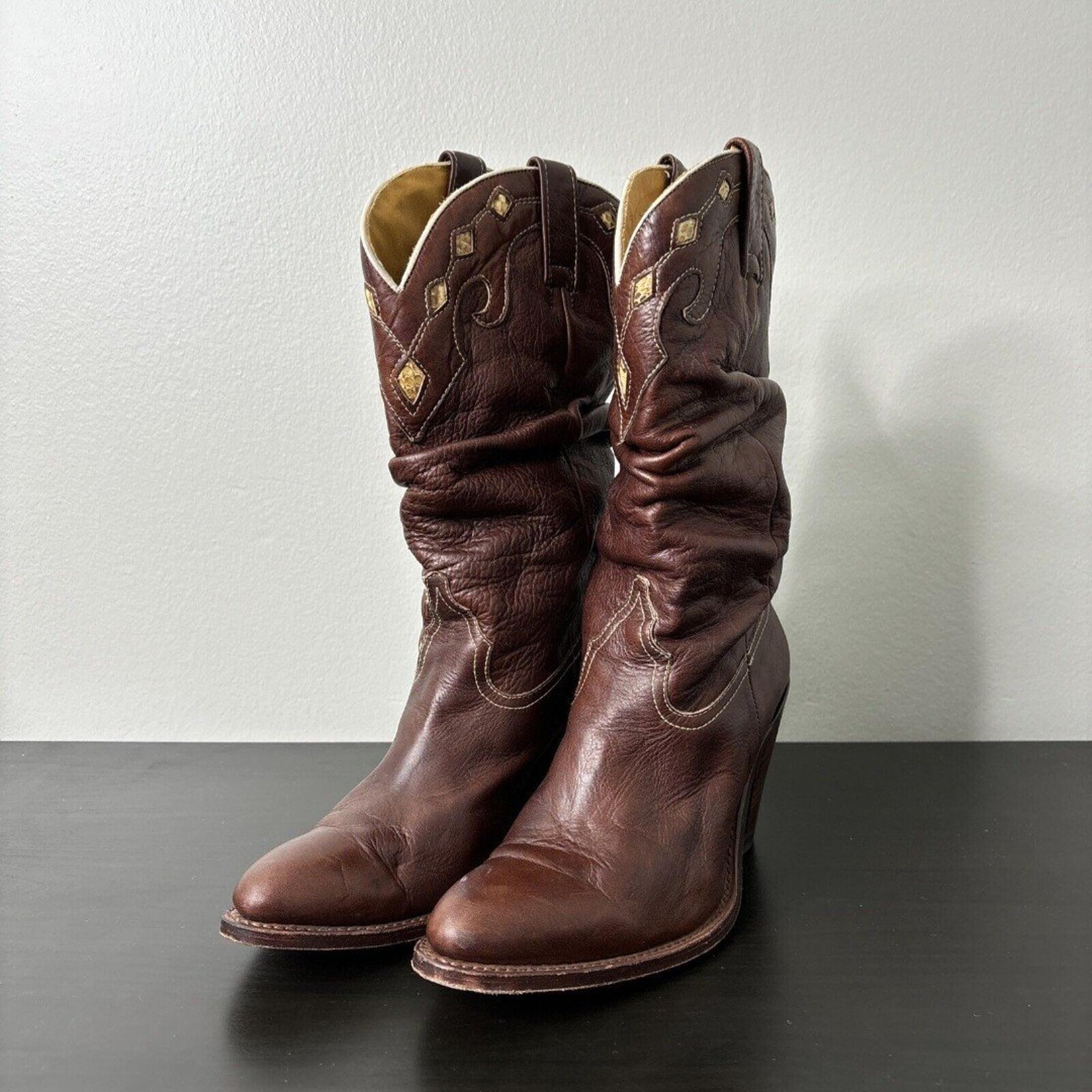 Sendra Heeled Boots Slouchy Leather Women's Size 9 Cutout Snakeskin #6671