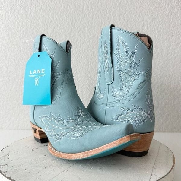 Lane LEXINGTON Womens Cowboy Bootie 8.5 Western Blue Leather Cowgirl Short Boots