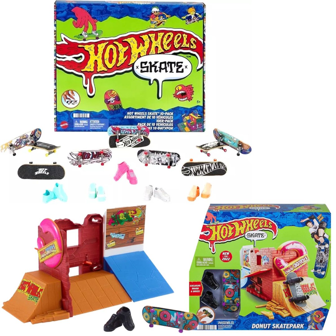 Hot Wheels Skate 10-Pack + Donut Skatepark Playset - Finger Boards - HTP59 HGT92