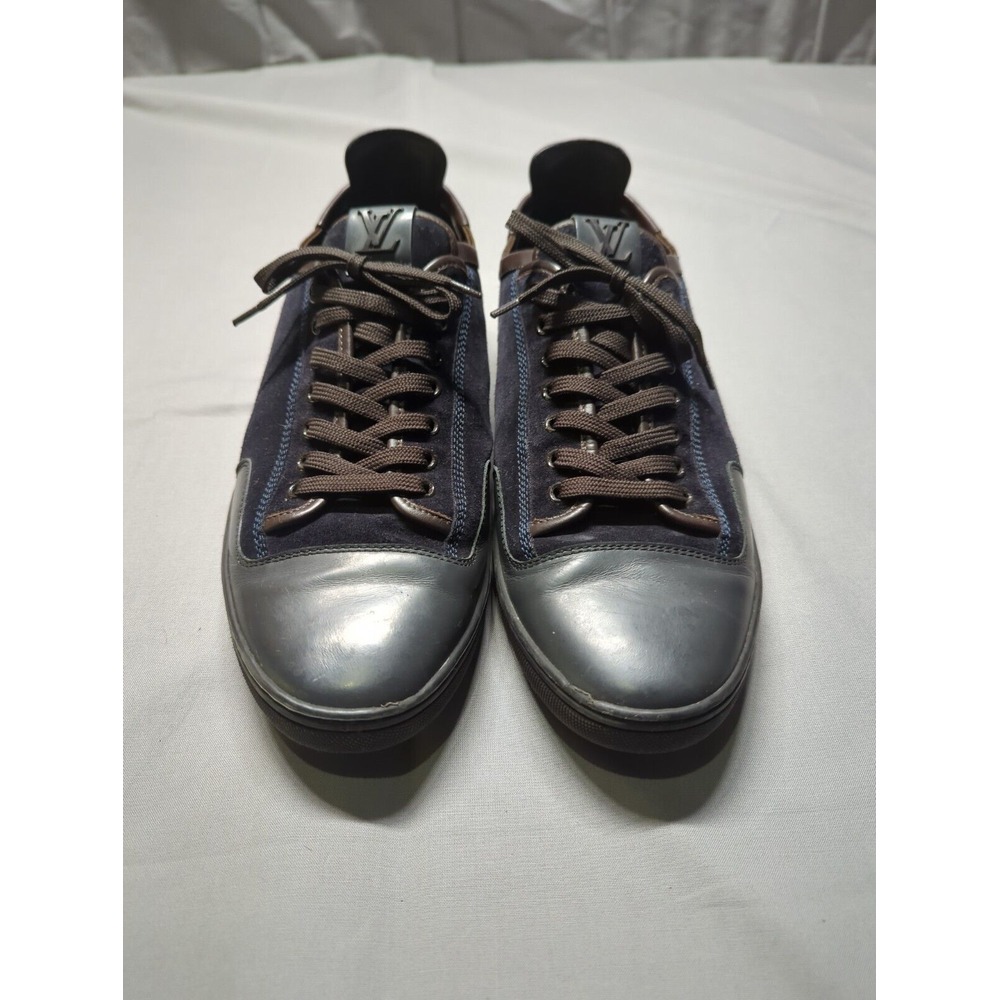 Louis Vuitton Mens Black Leather Sneakers Suede Low Top GO 0171 Italy Sz 9.5 US