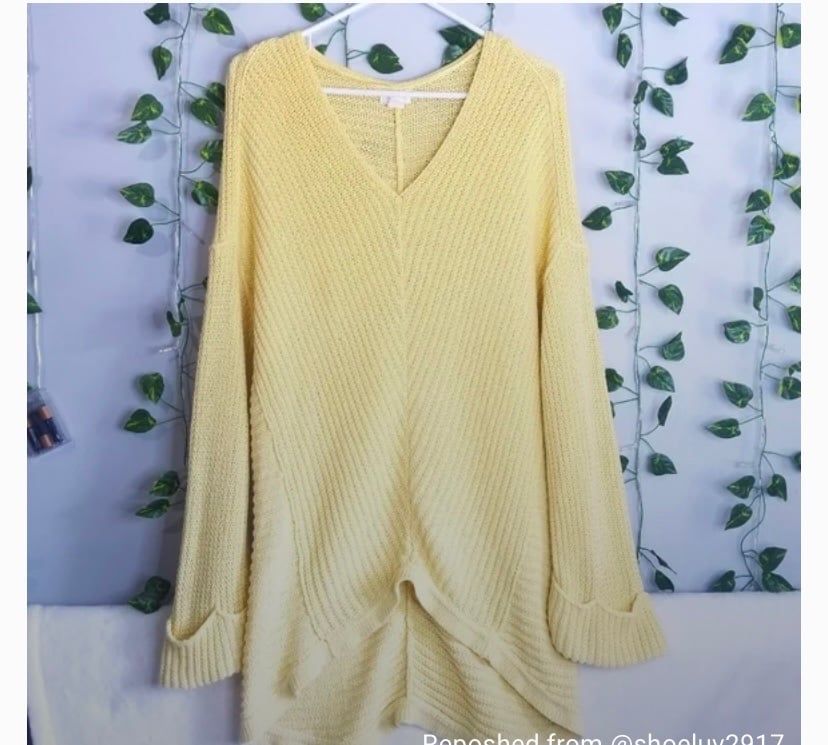 Caslon V Neck Hi Low Ribbed Oversized Knit Bright Yellow Sweater Size Large
