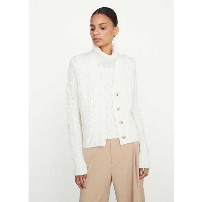 Vince Off White Braided Cable Cardigan Cashmere Wool Blend Sweater Size XS NWT