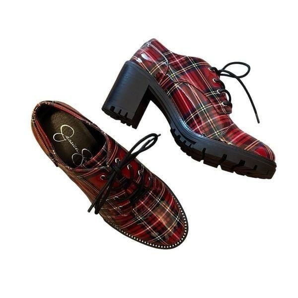 Jessica Simpson Resina Heeled Oxfords Plaid Size 7.5 NEW