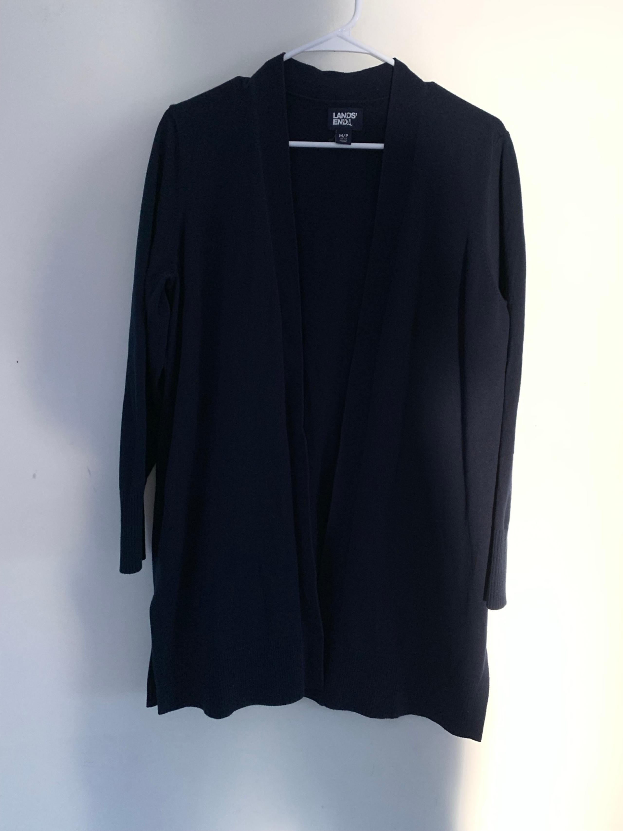 Lands’ End M P Navy Open Sweater Cardigan with Pockets New No Tag