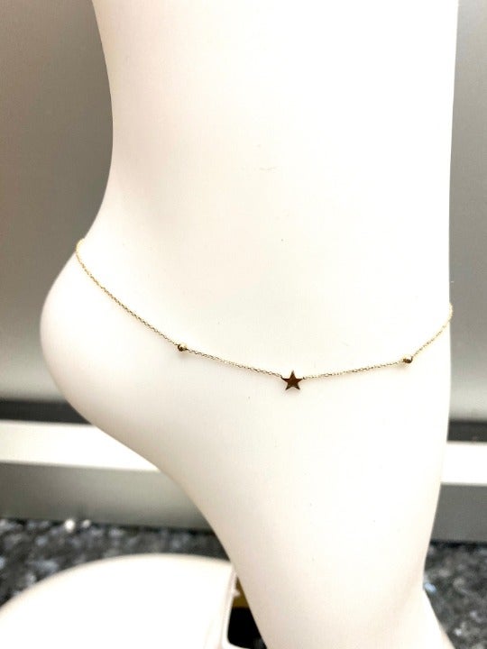 14k YELLOW GOLD STAR ANKLET BRACELET