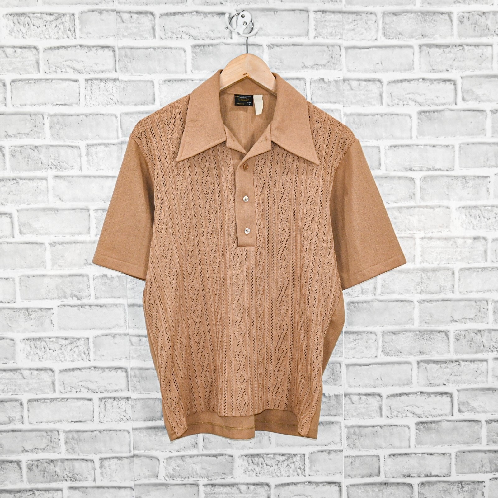 Vintage 70s Towncraft JCPenney Cable knit Polo shirt Beige size Large