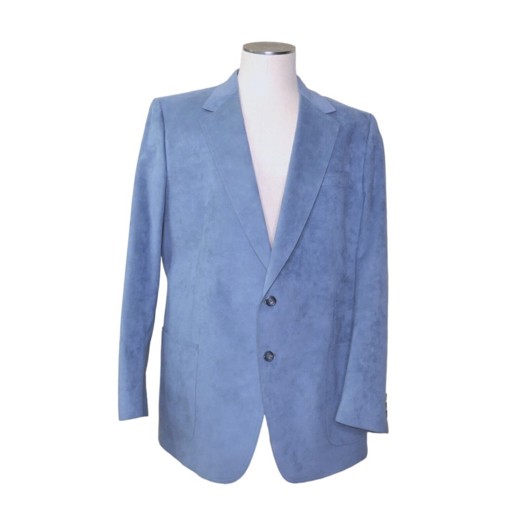 VTG Riviera Tailored Powder Blue 70s Ultra Suede Blazer Men's Size 42 B24 Retro