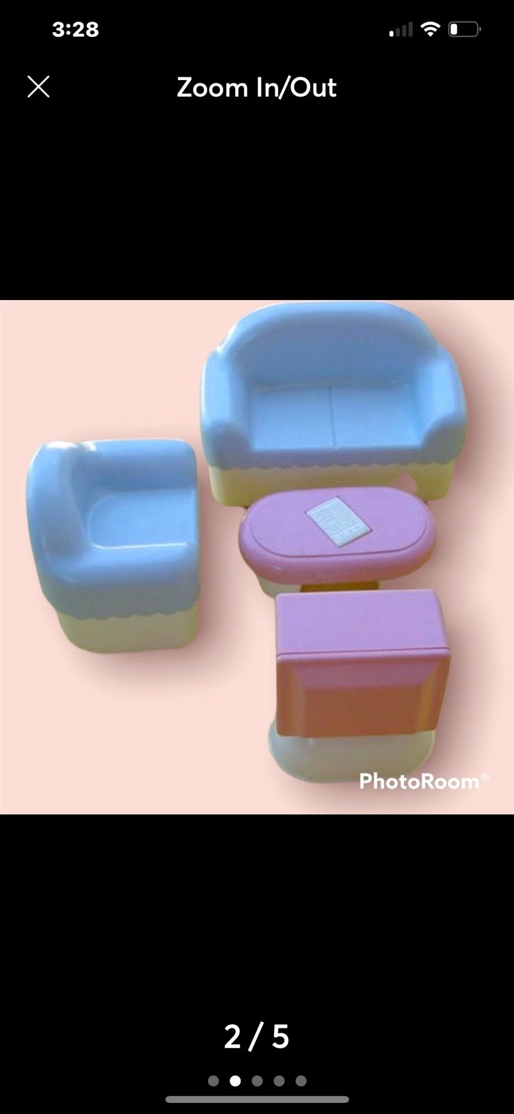 Little tikes dollhouse BLUE couch chair television & pink table w newspaper!