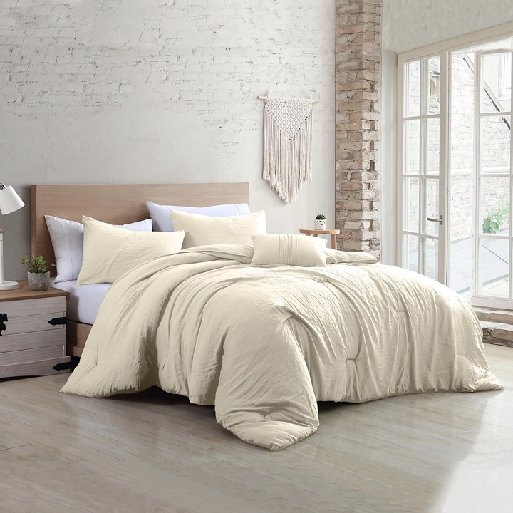Coconut 4-Piece Garment Washed Comforter Set, King-ZPD9