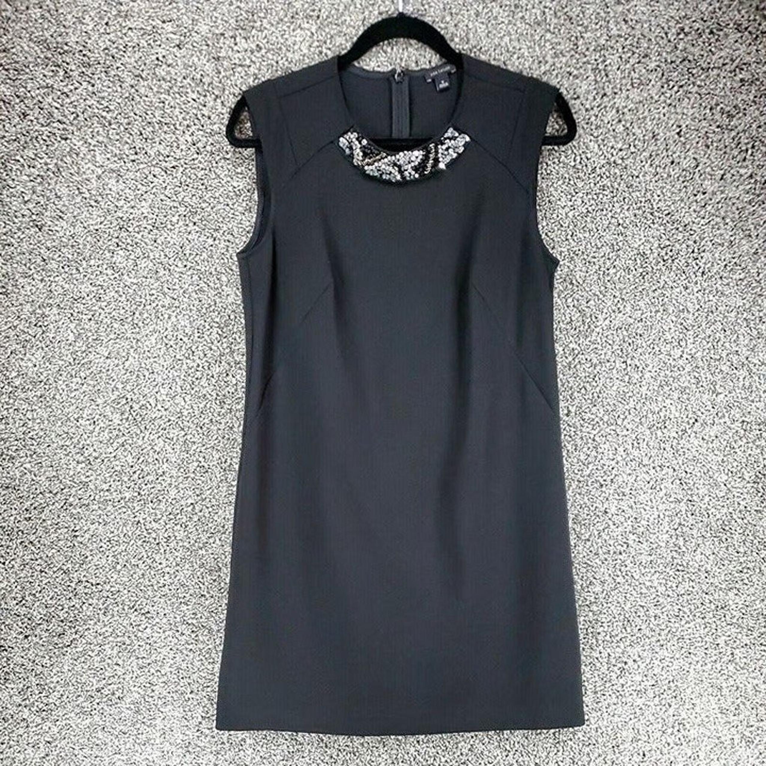 Ann Taylor Sleeveless Shift Dress Black Beaded Embellished Women's Size S