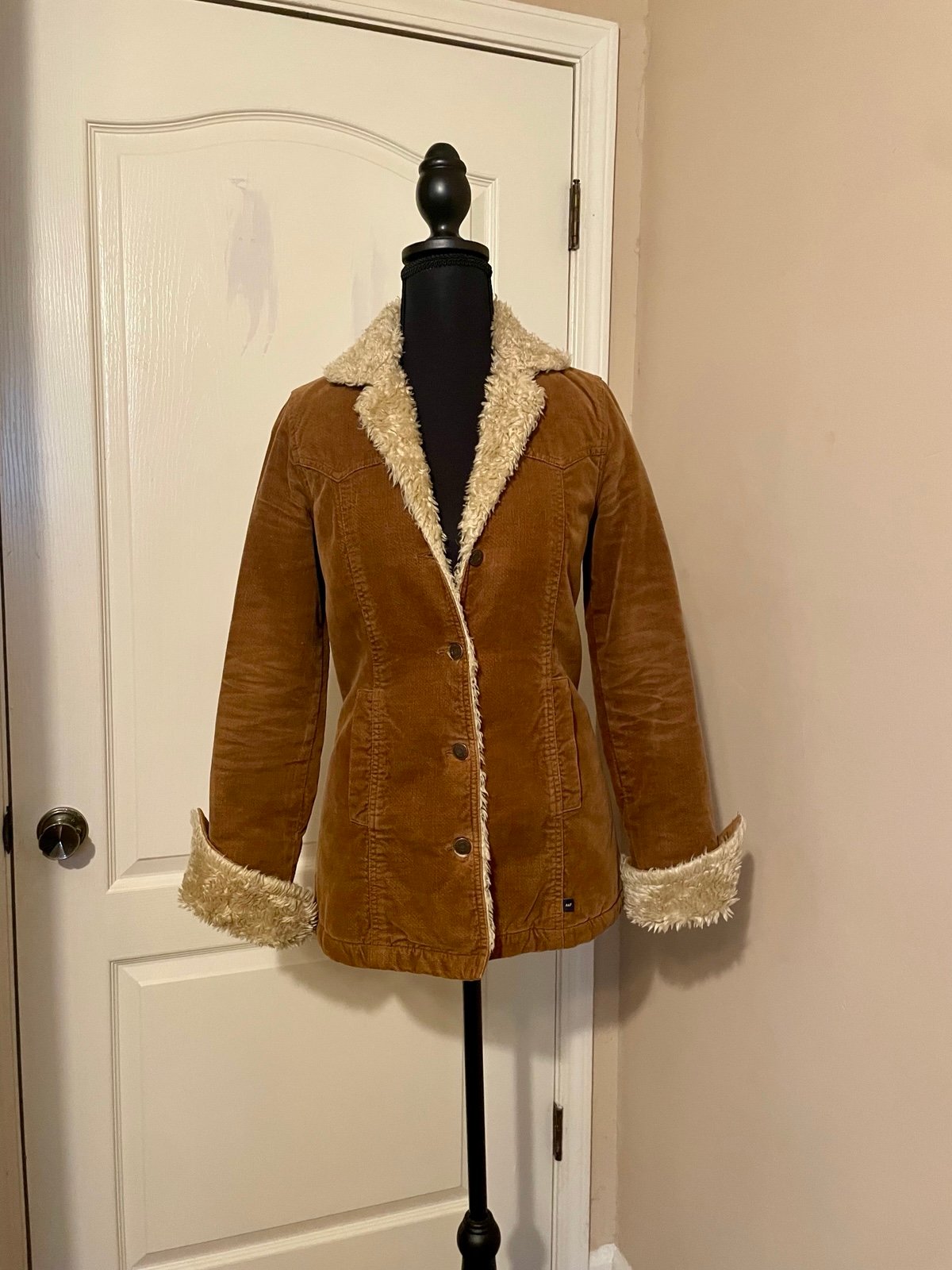 Abercrombie & Fitch Brown Cotton Velvet Shearling Coat Jacket Size XS Retro 70s