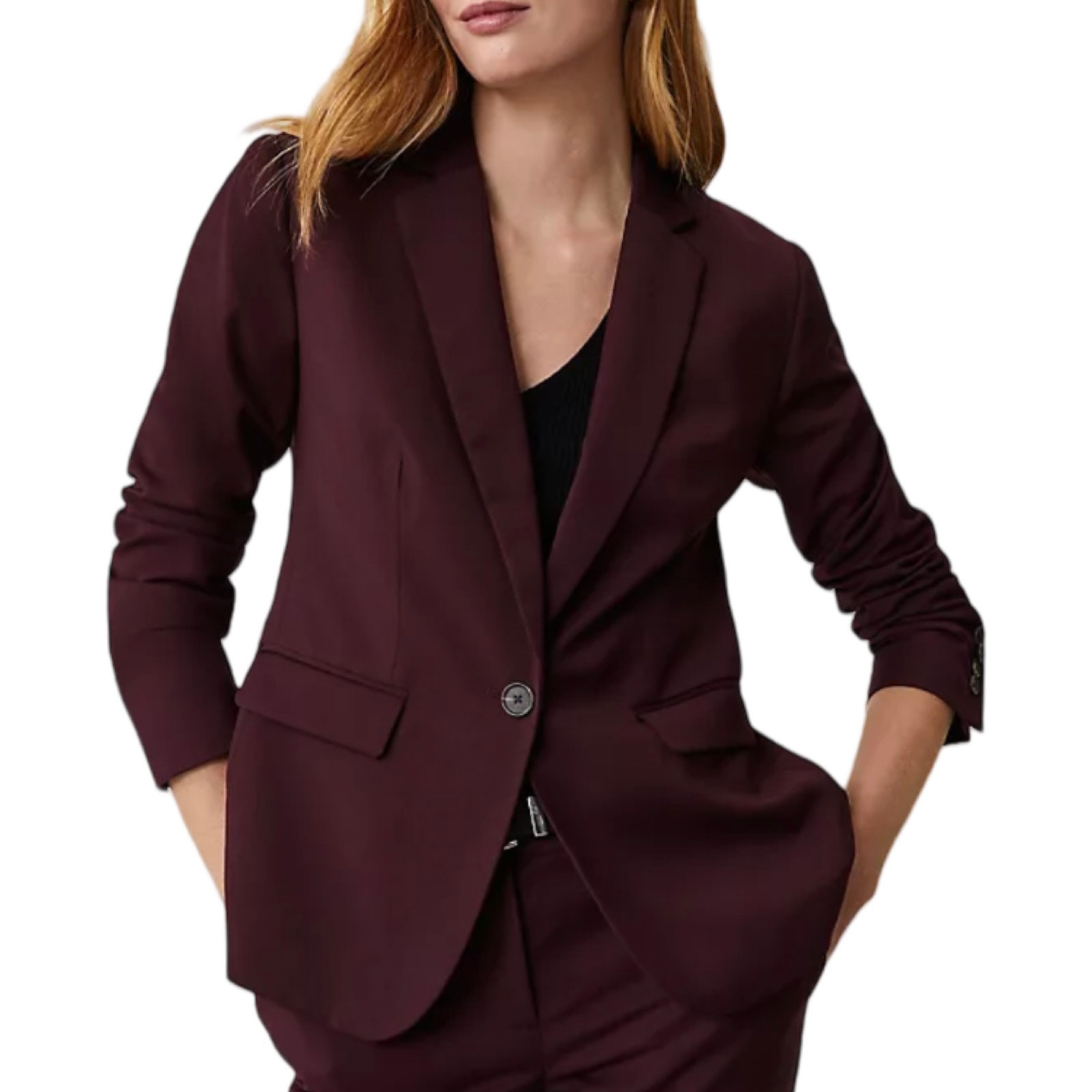 Ann Taylor Notched One Button Blazer Size 10 Petite Midnight Fig Wool Blend