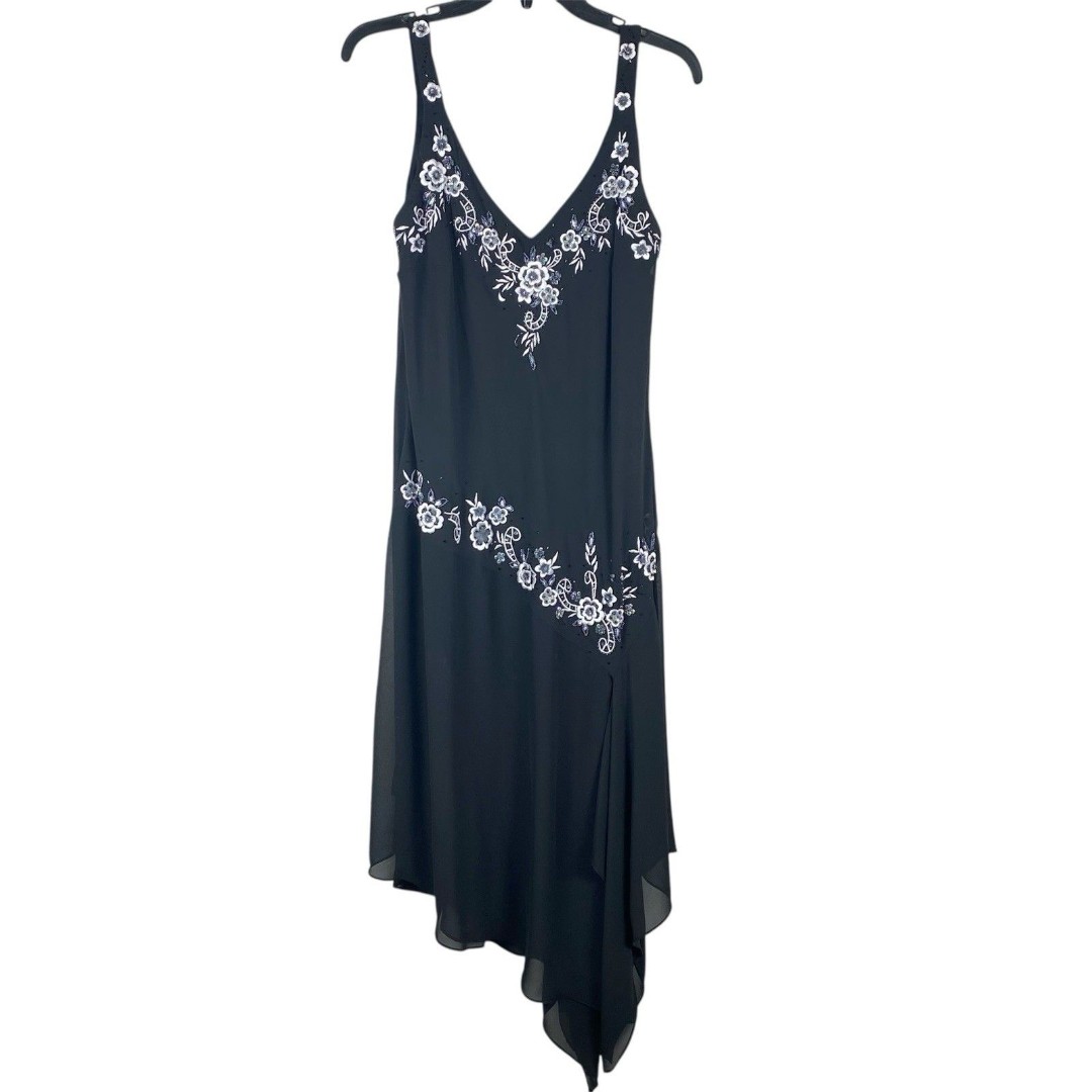 Vintage Y2K Fairycore Beaded Midi Dress Sz 16 XL Black Goth Grunge Fairycore