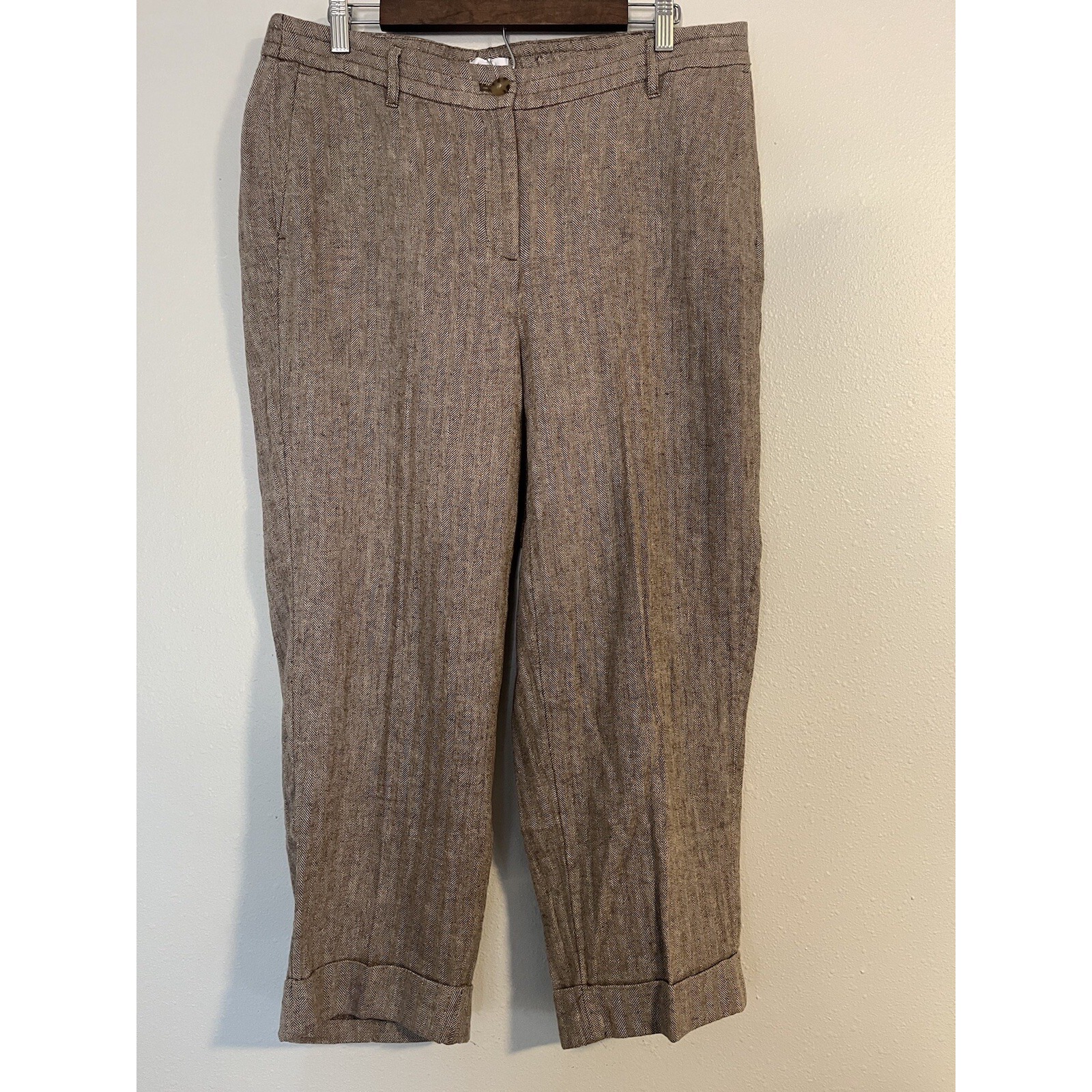 NWT J. Jill 18 Brown Herringbone Crop Cuffed Pants Trousers